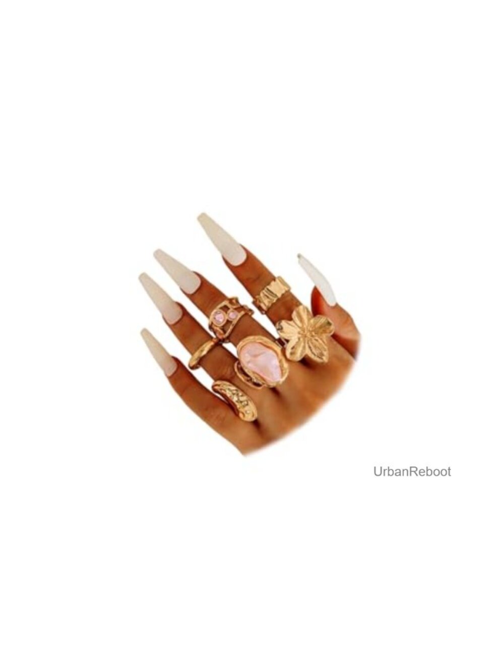 6pcs Gold Flower Crystal Chunky Knuckle Rings Stacked for Women Statement